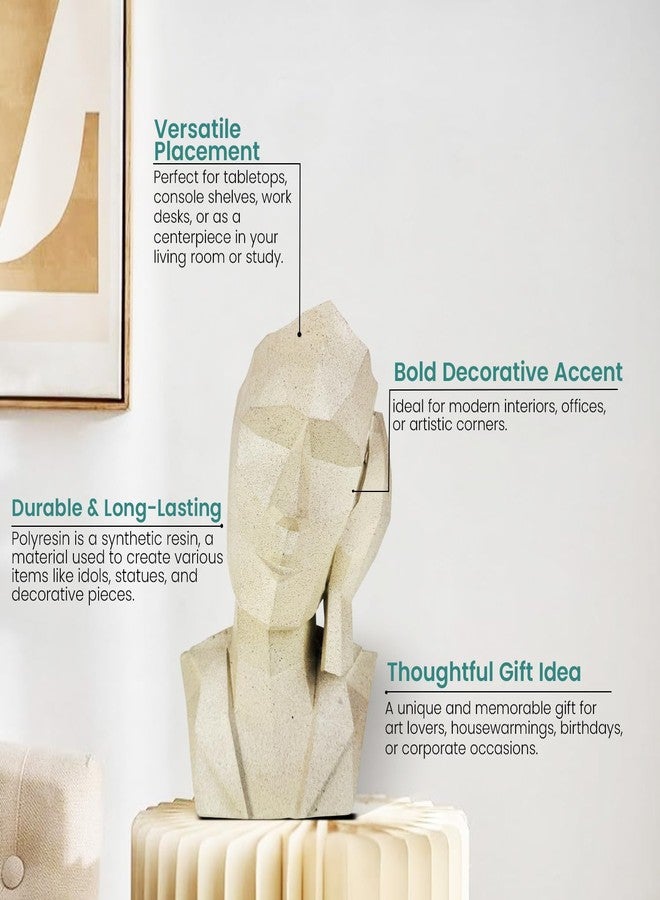 Bianco Abstract Human Face Showpiece for Living Room, Bookshelf, Tabletop Decoration | Polyresin Geometric Figurines | Modern Abstract Face Statue for Home & Office Decoration (Marble Finish) - Image 5